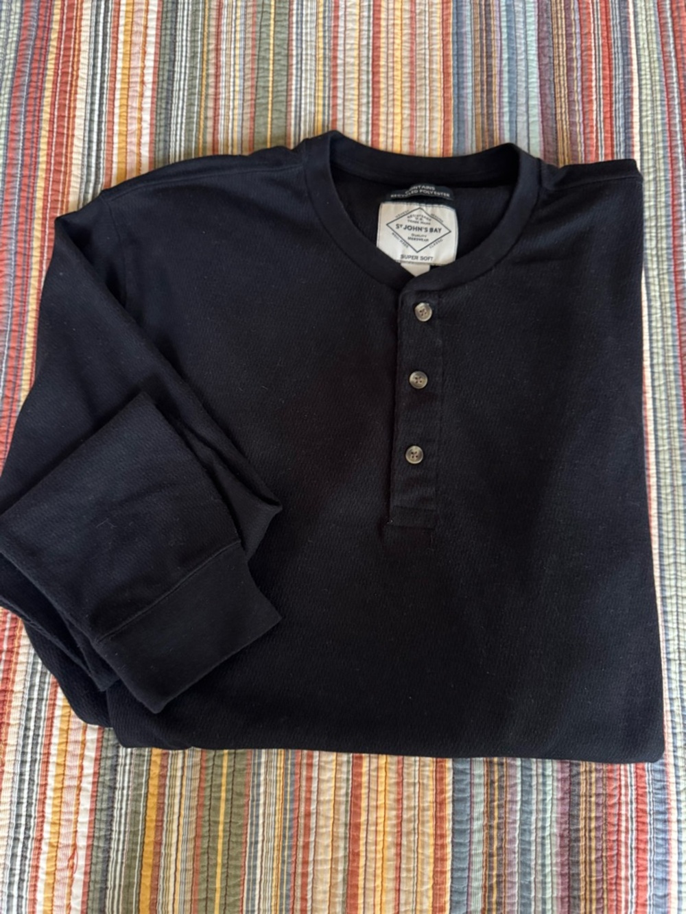 St. John's Bay Men's Black Henley Long Sleeve Shirt 2XLT NEW gorpcore camping